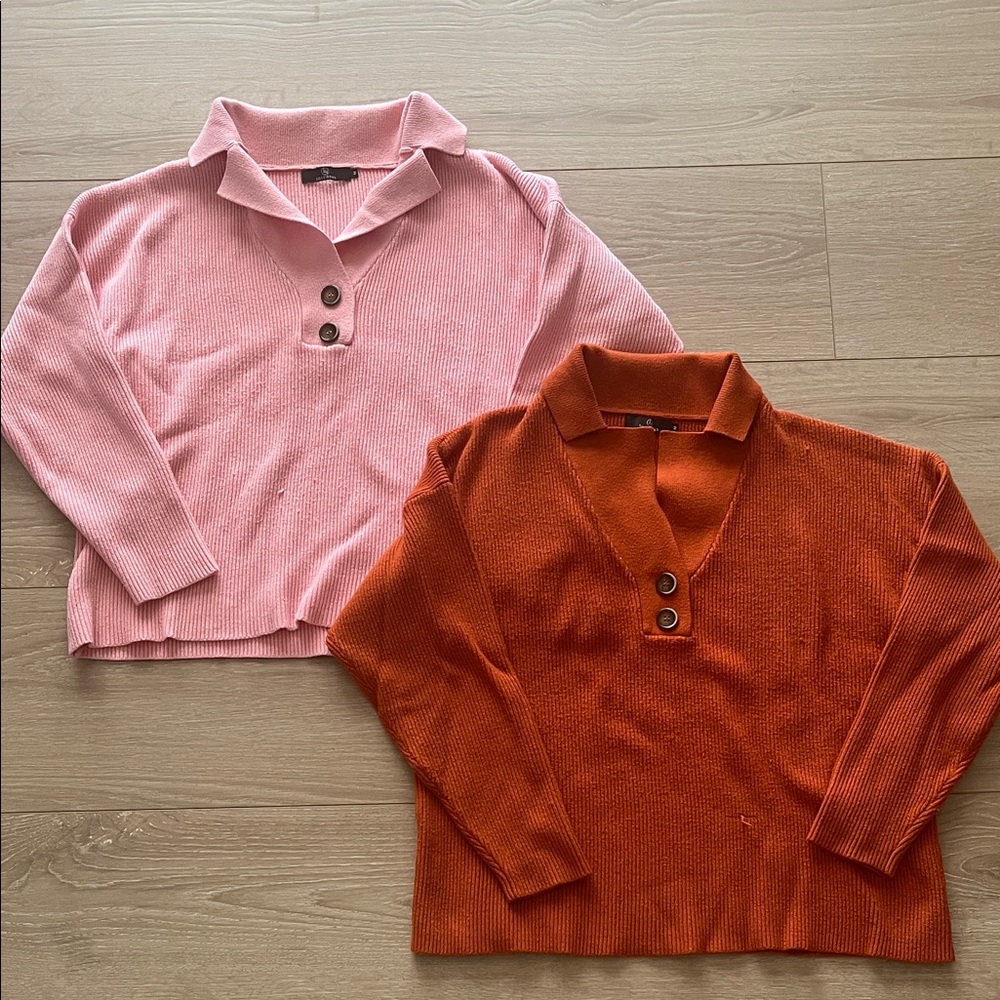 Lillusory Pink and Orange Collared Sweater